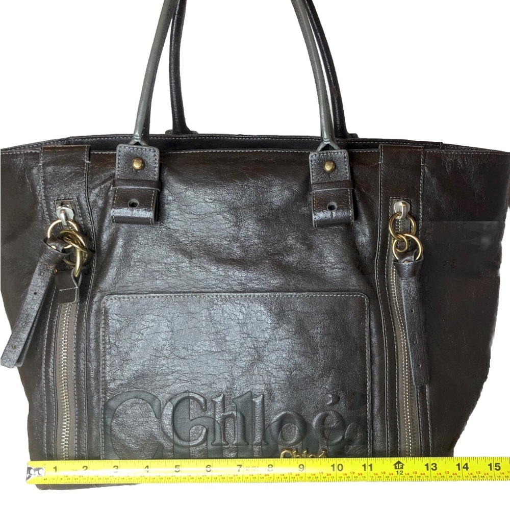 Chloe Eclipse Oversized Metallic Grey Tote Should… - image 8